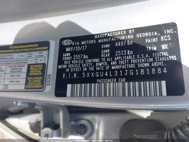 Продаж на аукціоні авто 2018 Kia Optima Ex, vin: 5XXGU4L31JG181884, номер лоту: 44934441