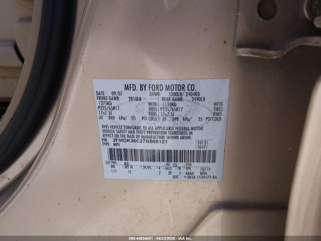 Продажа на аукционе авто 2007 Ford Edge Se, vin: 2FMDK36C27BB66121, номер лота: 44934451