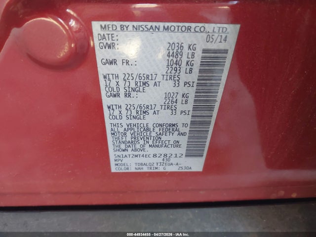 Nissan ROGUE SV 2014 5N1AT2MT4EC828212 Image 9