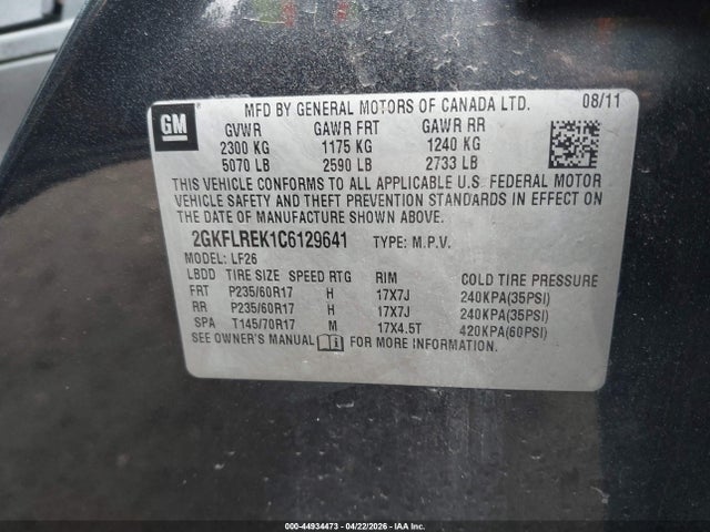 Продажа на аукционе авто 2012 Gmc Terrain Sle-1, vin: 2GKFLREK1C6129641, номер лота: 44934473