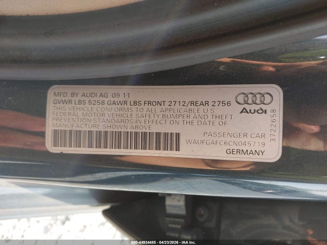Aukcja sprzedaży 2012 Audi A6 3.0 Premium, vin: WAUFGAFC6CN045719, numer aukcji: 44934485