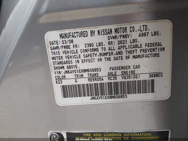 Aukcja sprzedaży 2008 Infiniti M35, vin: JNKAY01EX8M606853, numer aukcji: 44934502