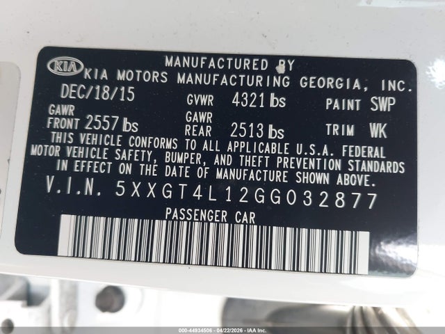 5XXGT4L12GG032877 KIA Optima Lx Turbo