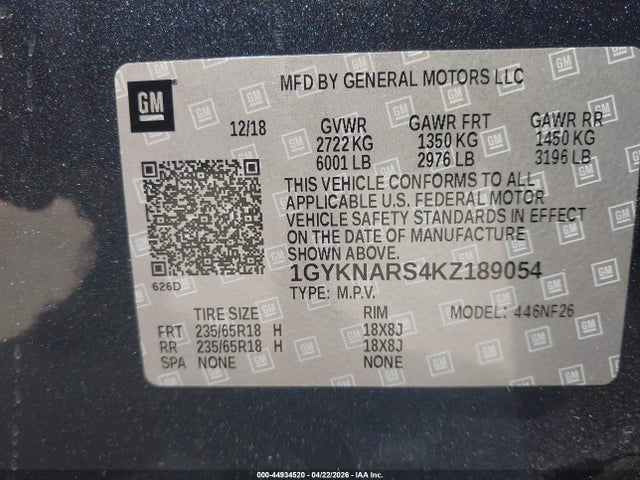 1GYKNARS4KZ189054 Cadillac Xt5 Standard
