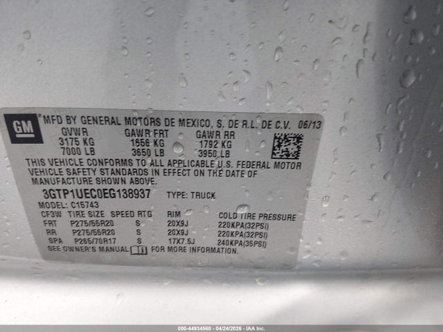 Aukcja sprzedaży 2014 Gmc Sierra 1500 Sle, vin: 3GTP1UEC0EG138937, numer aukcji: 44934560