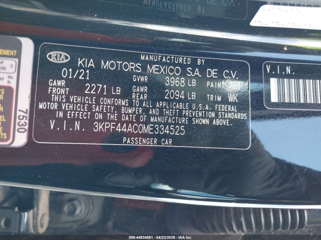 Aukcja sprzedaży 2021 Kia Forte Gt, vin: 3KPF44AC0ME334525, numer aukcji: 44934561