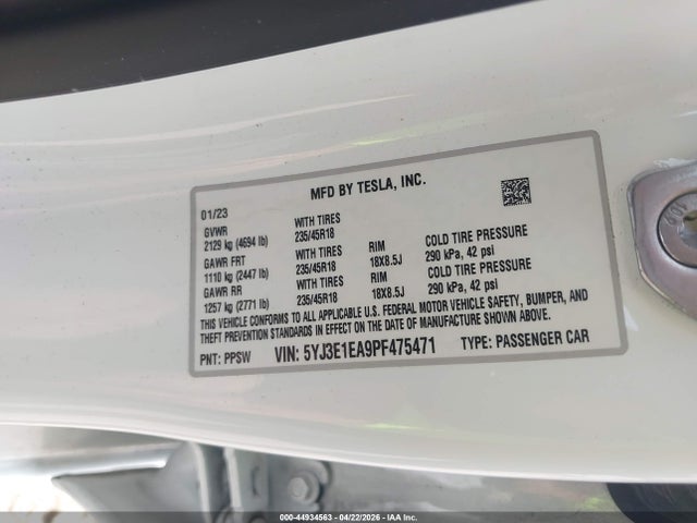 Aukcja sprzedaży 2023 Tesla Model 3 Rear-wheel Drive, vin: 5YJ3E1EA9PF475471, numer aukcji: 44934563