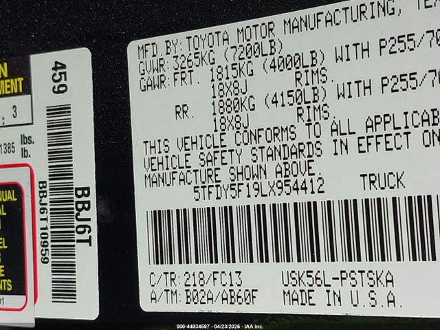 Toyota Tundra Sr5 2020 5TFDY5F19LX954412 Image 9