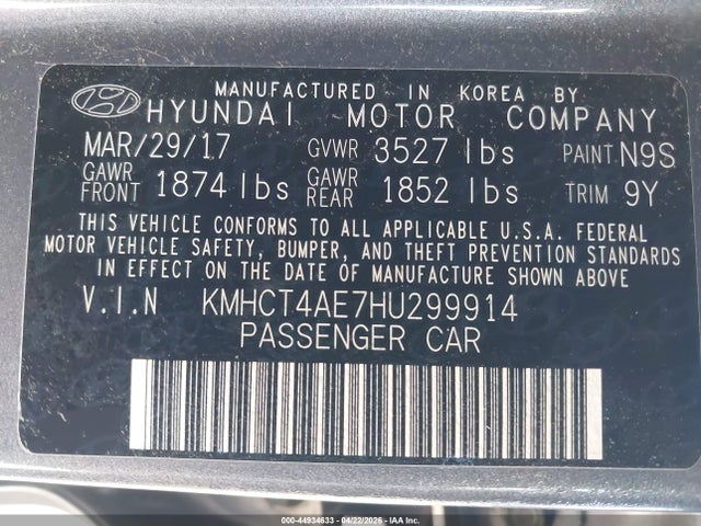 Hyundai ACCENT SE 2017 KMHCT4AE7HU299914 Image 9