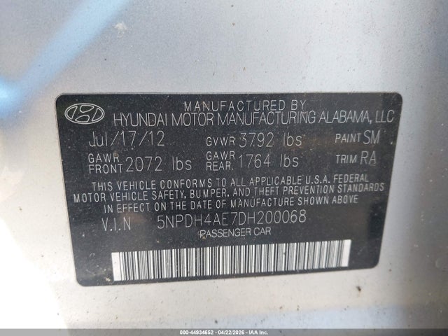 Aukcja sprzedaży 2013 Hyundai Elantra Limited, vin: 5NPDH4AE7DH200068, numer aukcji: 44934652