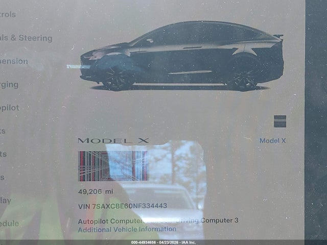 Aukcja sprzedaży 2022 Tesla Model X Plaid Tri Motor All-wheel Drive, vin: 7SAXCBE60NF334443, numer aukcji: 44934656