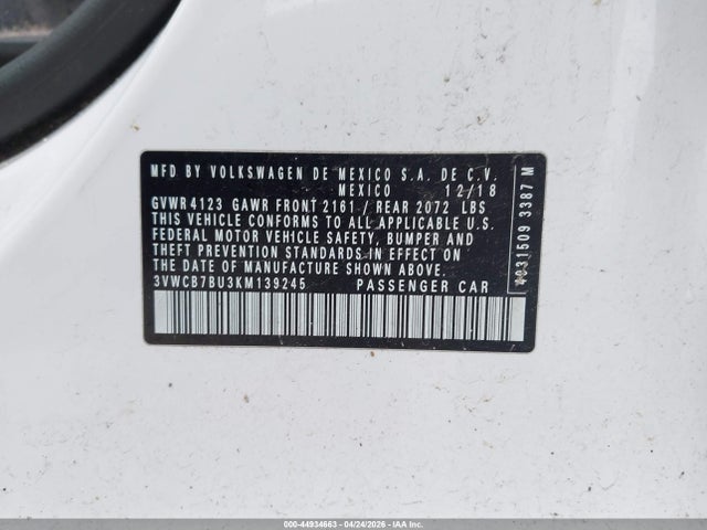 Продажа на аукционе авто 2019 Volkswagen Jetta 1.4t R-line/1.4t S/1.4t Se, vin: 3VWCB7BU3KM139245, номер лота: 44934663