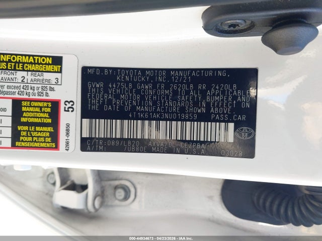 Toyota CAMRY XSE 2022 4T1K61AK3NU019859 Image 9