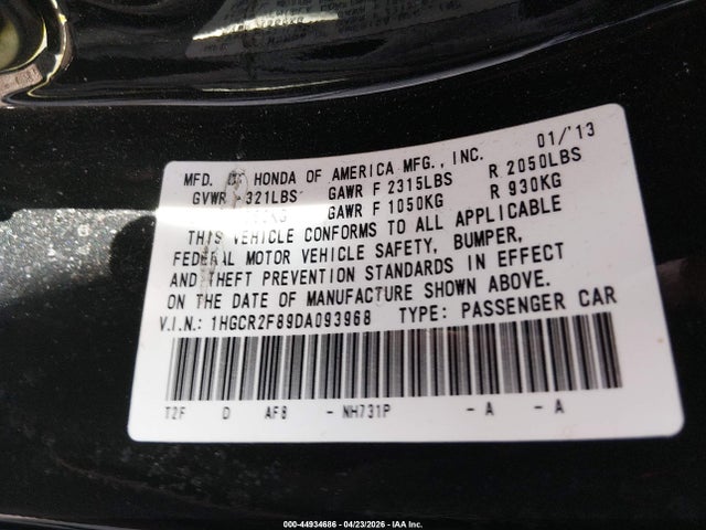 Продажа на аукционе авто 2013 Honda Accord Ex-l, vin: 1HGCR2F89DA093968, номер лота: 44934686