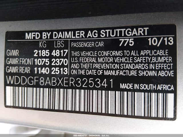44934701 :رقم المزاد ، WDDGF8ABXER325341 vin ، 2014 Mercedes-benz C 300 Sport 4matic مزاد بيع
