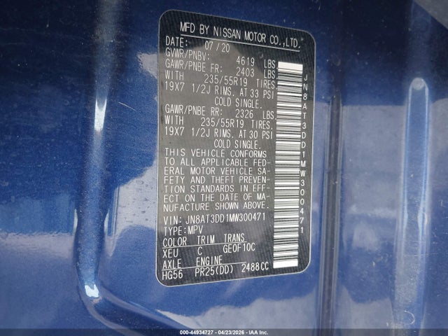 JN8AT3DD1MW300471 Nissan Rogue Platinum Intelligent Awd