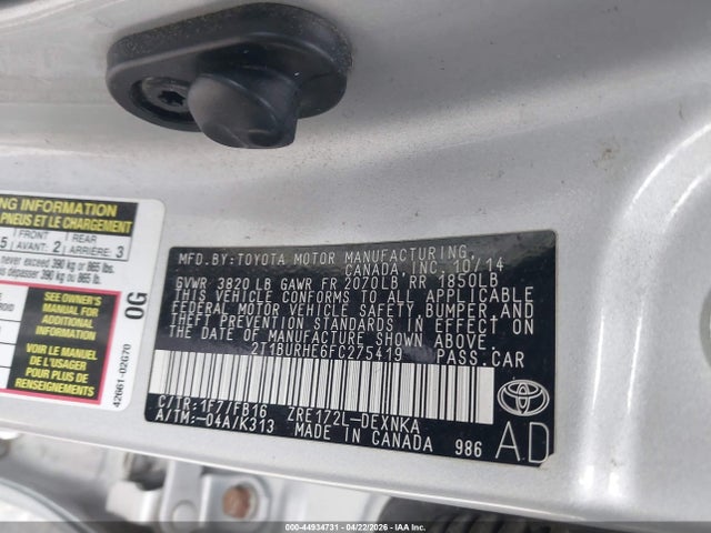 Toyota COROLLA LE 2015 2T1BURHE6FC275419 Image 9