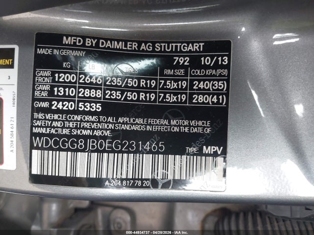 44934737 :رقم المزاد ، WDCGG8JB0EG231465 vin ، 2014 Mercedes-benz Glk 350 4matic مزاد بيع
