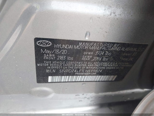 Hyundai ELANTRA SE 2020 5NPD74LF1LH599874 Image 9