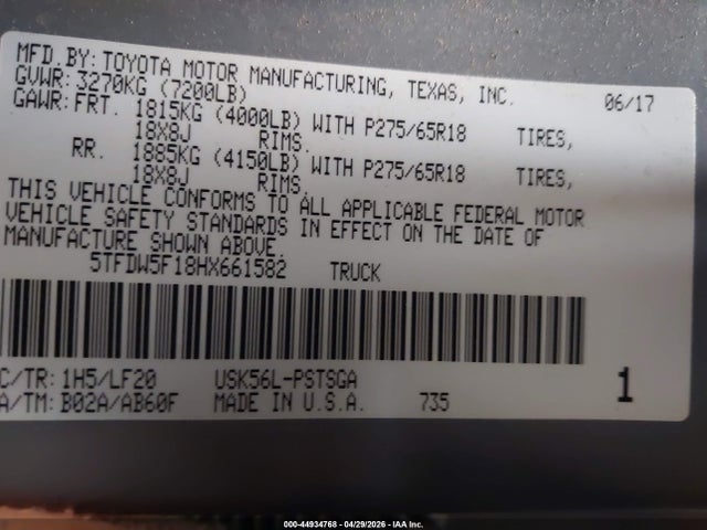 Продаж на аукціоні авто 2017 Toyota Tundra Trd Pro 5.7l V8, vin: 5TFDW5F18HX661582, номер лоту: 44934768
