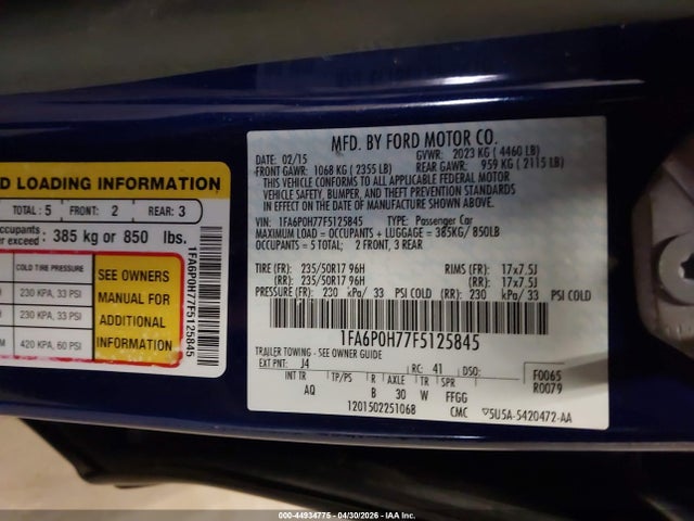 Продаж на аукціоні авто 2015 Ford Fusion Se, vin: 1FA6P0H77F5125845, номер лоту: 44934775