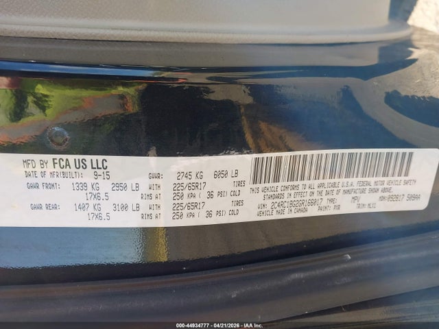 2016 Chrysler Town & Country Touring მანქანა იყიდება აუქციონზე, vin: 2C4RC1BG2GR166017, აუქციონის ნომერი: 44934777