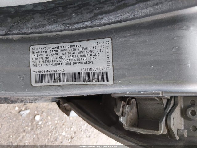 Продажа на аукционе авто 2003 Volkswagen Passat Gls, vin: WVWPD63B43P043240, номер лота: 44934784