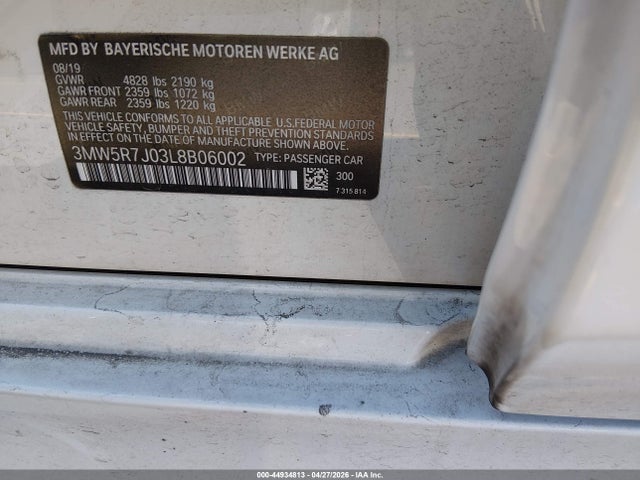 Aukcja sprzedaży 2020 Bmw 330i Xdrive, vin: 3MW5R7J03L8B06002, numer aukcji: 44934813