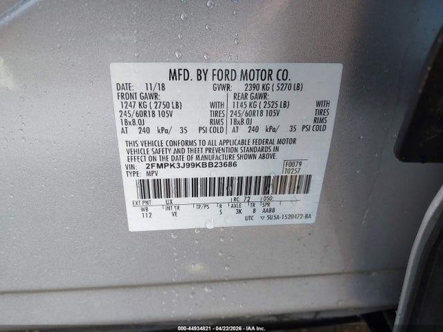 Ford EDGE SEL 2019 2FMPK3J99KBB23686 Image 9