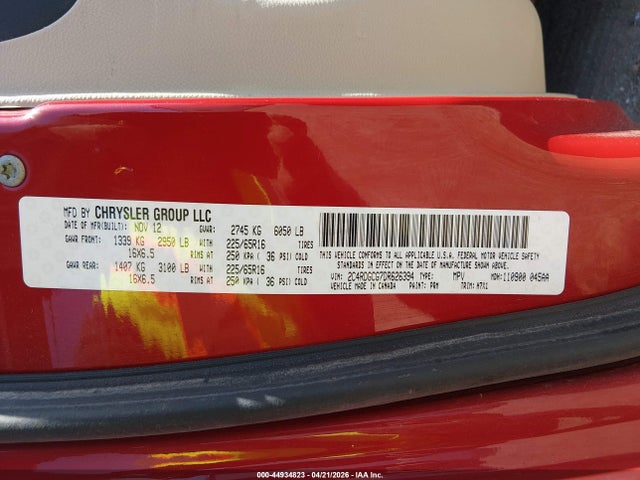 Aukcja sprzedaży 2013 Dodge Grand Caravan Sxt, vin: 2C4RDGCG7DR626394, numer aukcji: 44934823