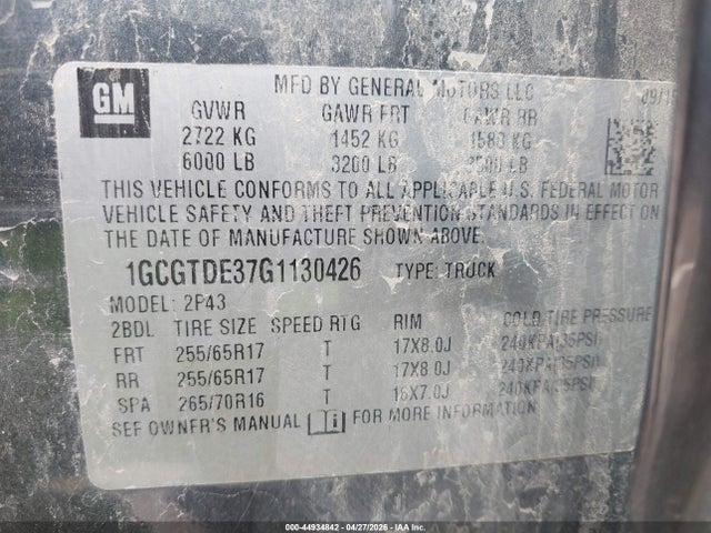 Продажа на аукционе авто 2016 Chevrolet Colorado Z71, vin: 1GCGTDE37G1130426, номер лота: 44934842