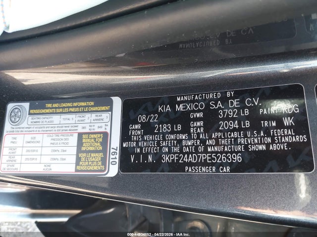 Продажа на аукционе авто 2023 Kia Forte Lxs, vin: 3KPF24AD7PE526396, номер лота: 44934852