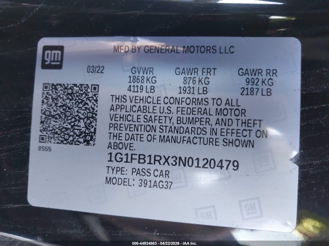 Chevrolet Camaro Rwd 1lt 2022 1G1FB1RX3N0120479 Image 9