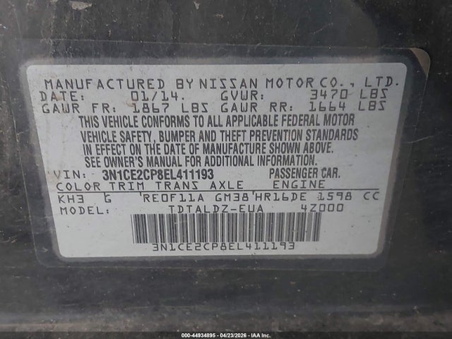 Продаж на аукціоні авто 2014 Nissan Versa Note S (sr)/s Plus/sv, vin: 3N1CE2CP8EL411193, номер лоту: 44934895