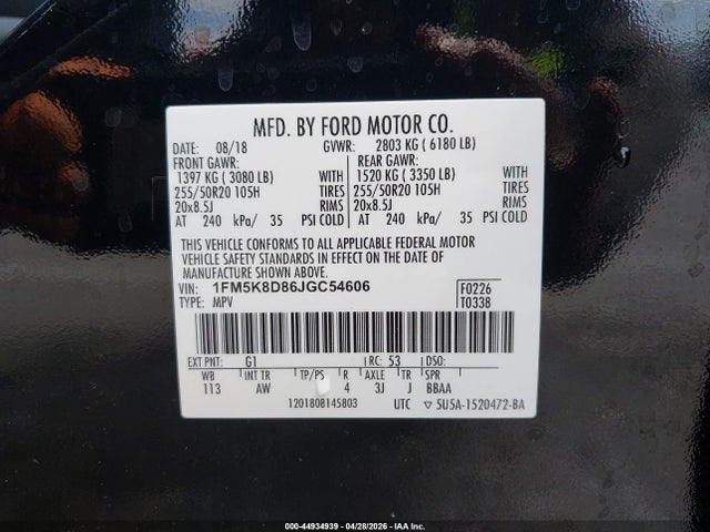 Aukcja sprzedaży 2018 Ford Explorer Xlt, vin: 1FM5K8D86JGC54606, numer aukcji: 44934939