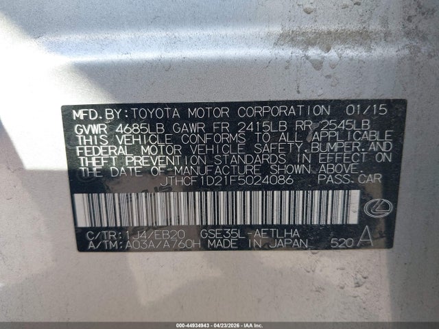 Продаж на аукціоні авто 2015 Lexus Is 250, vin: JTHCF1D21F5024086, номер лоту: 44934943