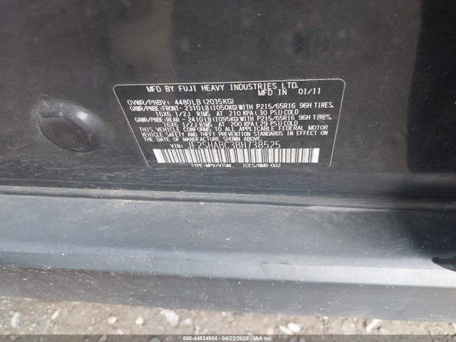 Продаж на аукціоні авто 2011 Subaru Forester 2.5x, vin: JF2SHABC3BH738525, номер лоту: 44934954