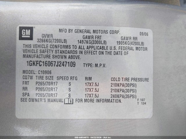 Продажа на аукционе авто 2007 Gmc Yukon Xl 1500 Slt, vin: 1GKFC16067J247109, номер лота: 44934970