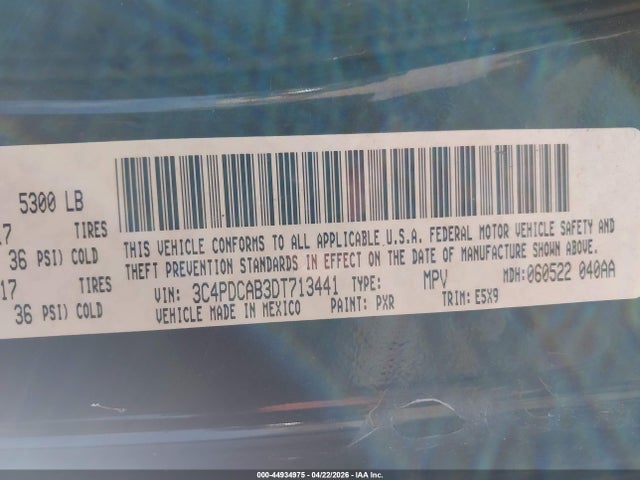 Aukcja sprzedaży 2013 Dodge Journey American Value Pkg, vin: 3C4PDCAB3DT713441, numer aukcji: 44934975