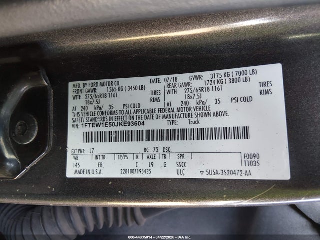 Ford F-150 Xlt 2018 1FTEW1E50JKE93604 Image 9