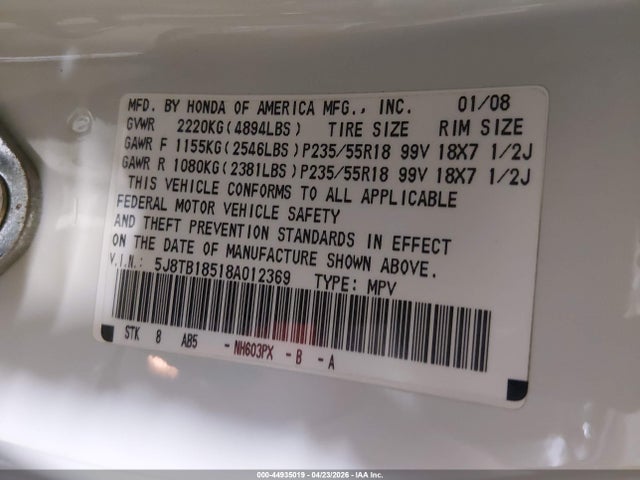 Продажа на аукционе авто 2008 Acura Rdx, vin: 5J8TB18518A012369, номер лота: 44935019
