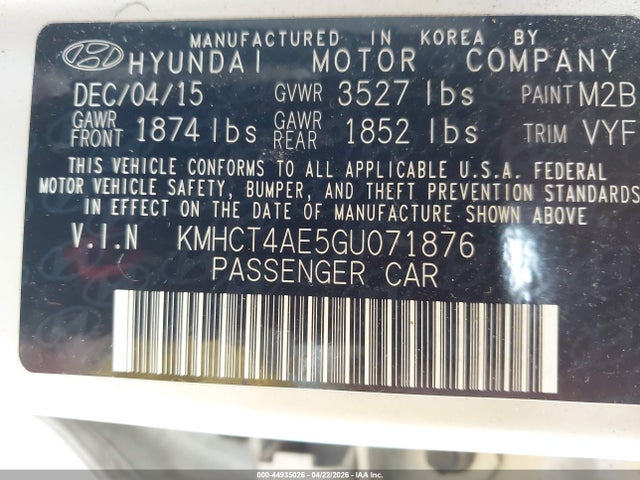 Hyundai ACCENT SE 2016 KMHCT4AE5GU071876 Image 9
