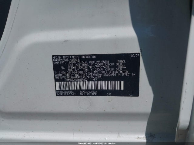 Auction sale of the 2007 Toyota Rav4 Sport, vin: JTMBD32V676039822, lot number: 44935031