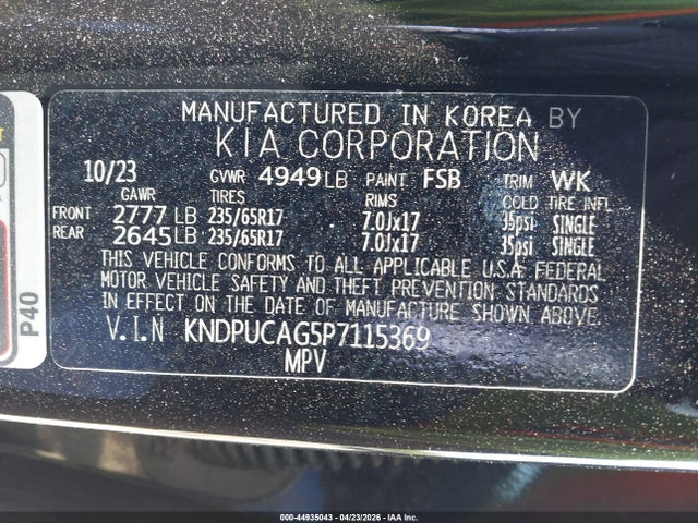 Продаж на аукціоні авто 2023 Kia Sportage Hybrid Lx, vin: KNDPUCAG5P7115369, номер лоту: 44935043