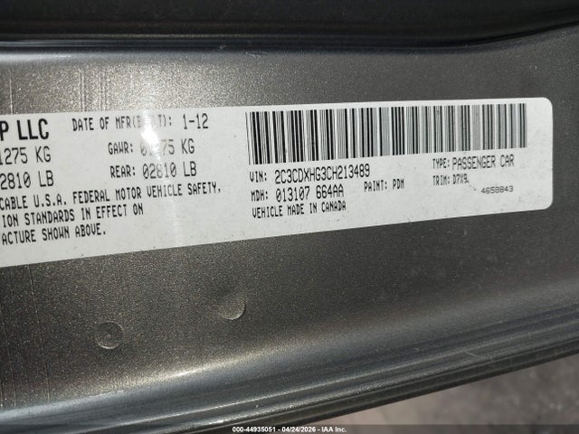 Aukcja sprzedaży 2012 Dodge Charger Sxt, vin: 2C3CDXHG3CH213489, numer aukcji: 44935051