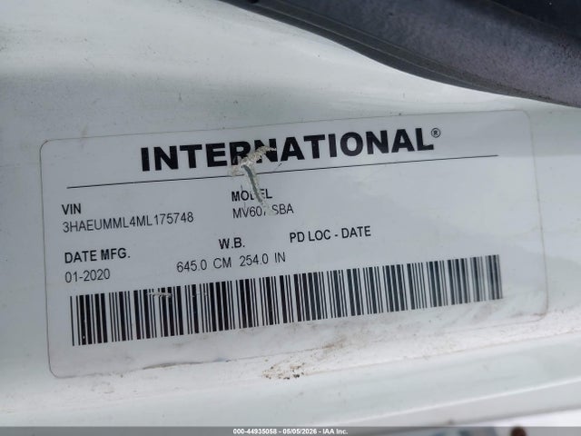 Продаж на аукціоні авто 2021 International Mv, vin: 3HAEUMML4ML175748, номер лоту: 44935058