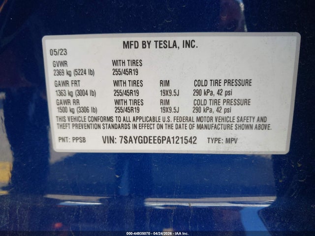 Продаж на аукціоні авто 2023 Tesla Model Y Awd/long Range Dual Motor All-wheel Drive, vin: 7SAYGDEE6PA121542, номер лоту: 44935070