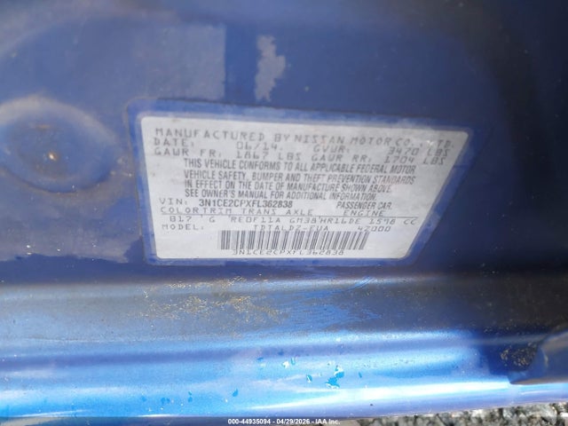 44935094 :رقم المزاد ، 3N1CE2CPXFL362838 vin ، 2015 Nissan Versa Note S (sr)/s Plus/sl/sr/sv مزاد بيع