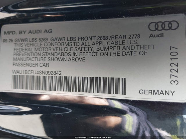Продажа на аукционе авто 2025 Audi All-new A5 Premium Tfsi Quattro S Tronic, vin: WAU1BCFU4SN092842, номер лота: 44935121