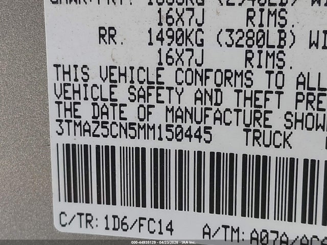 Toyota Tacoma Sr5 V6 2021 3TMAZ5CN5MM150445 Image 9